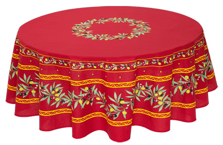 French Round Tablecloth coated or cotton Ramatuelle bordeaux